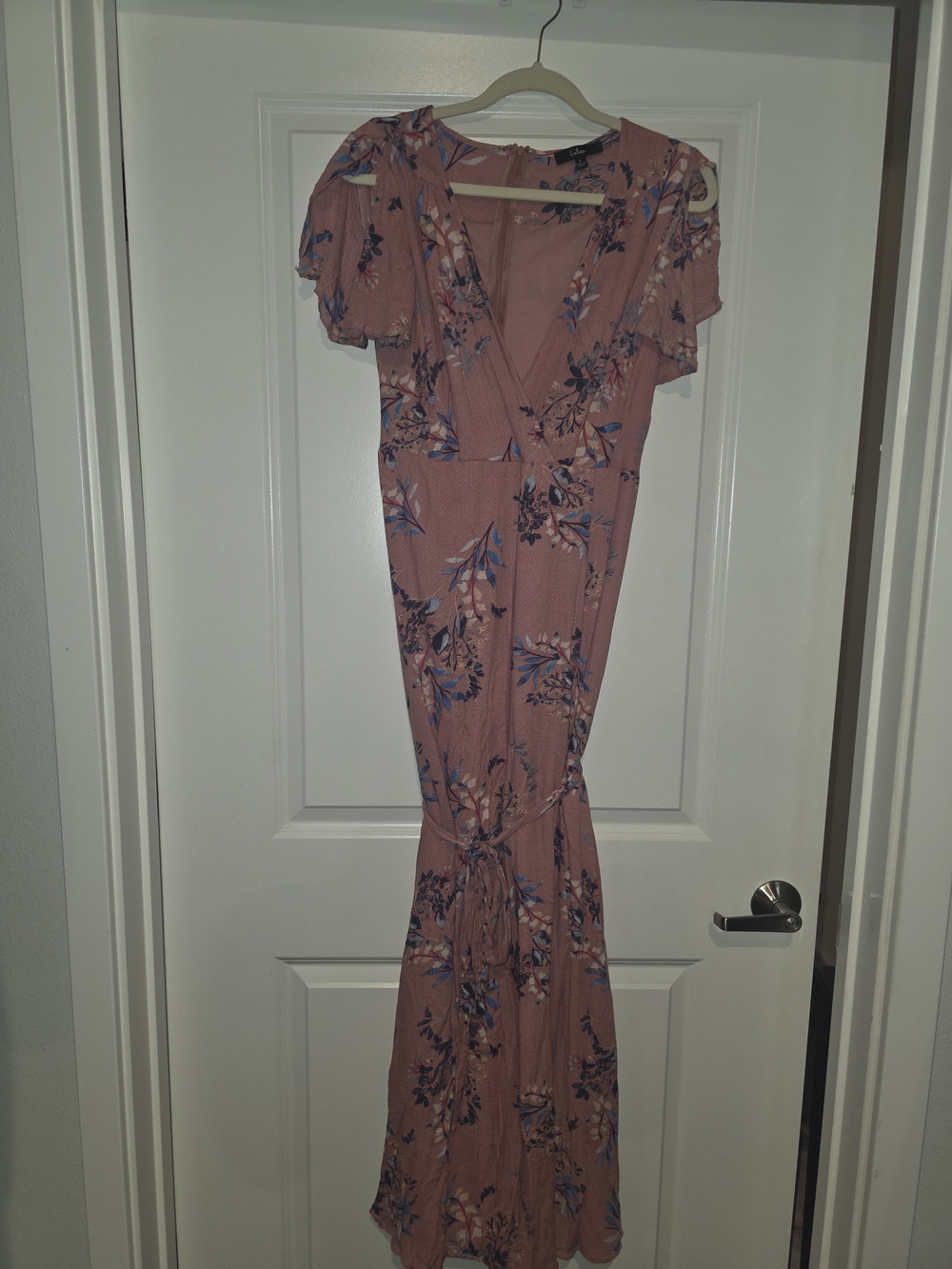 Lulu's Rose-Pink Floral Wrap Maxi Dress